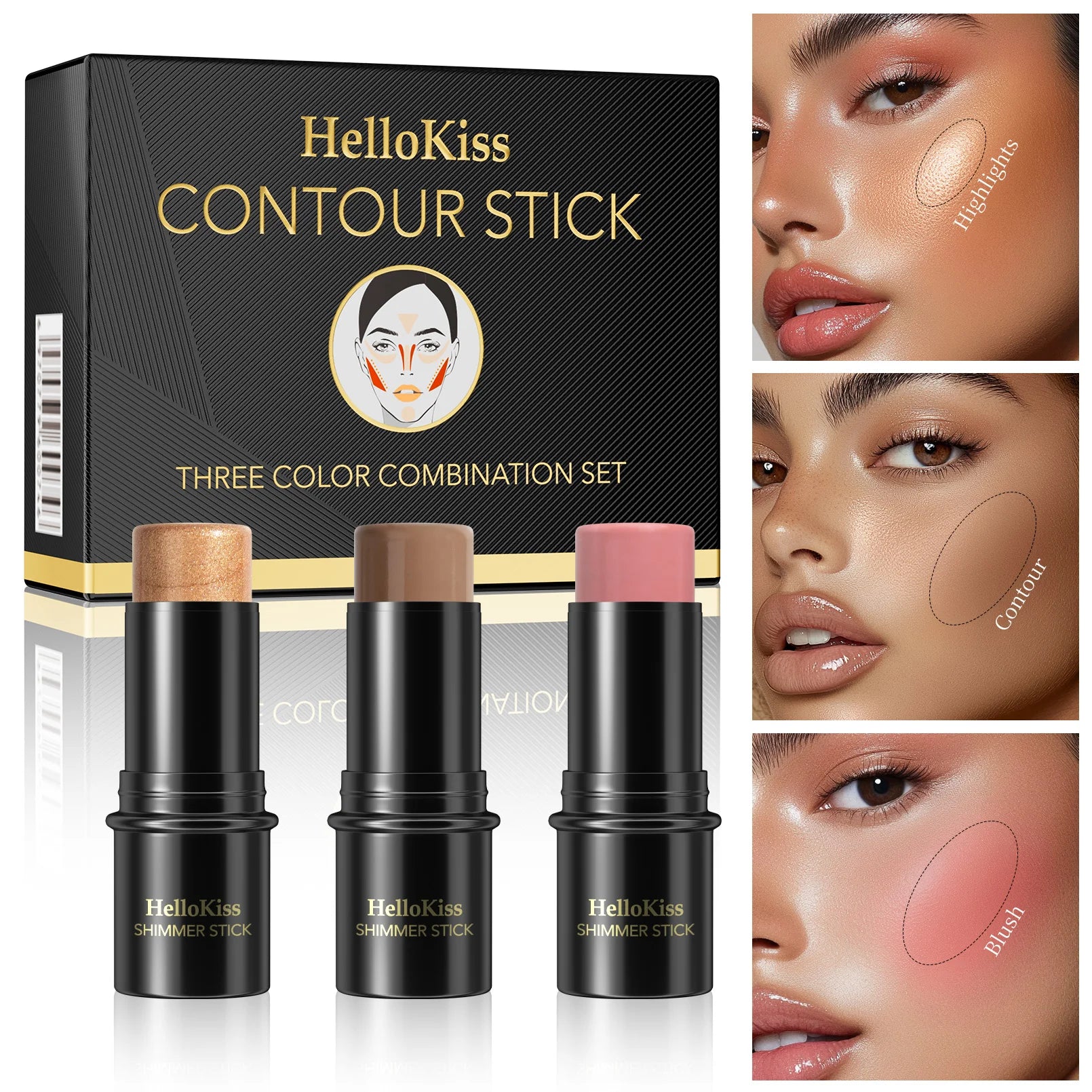 3-Piece Cream Contouring and Highlighting Makeup Stick Set