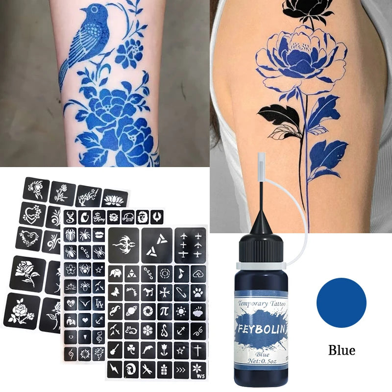 Temporary Tattoo Ink Kit with Stencils