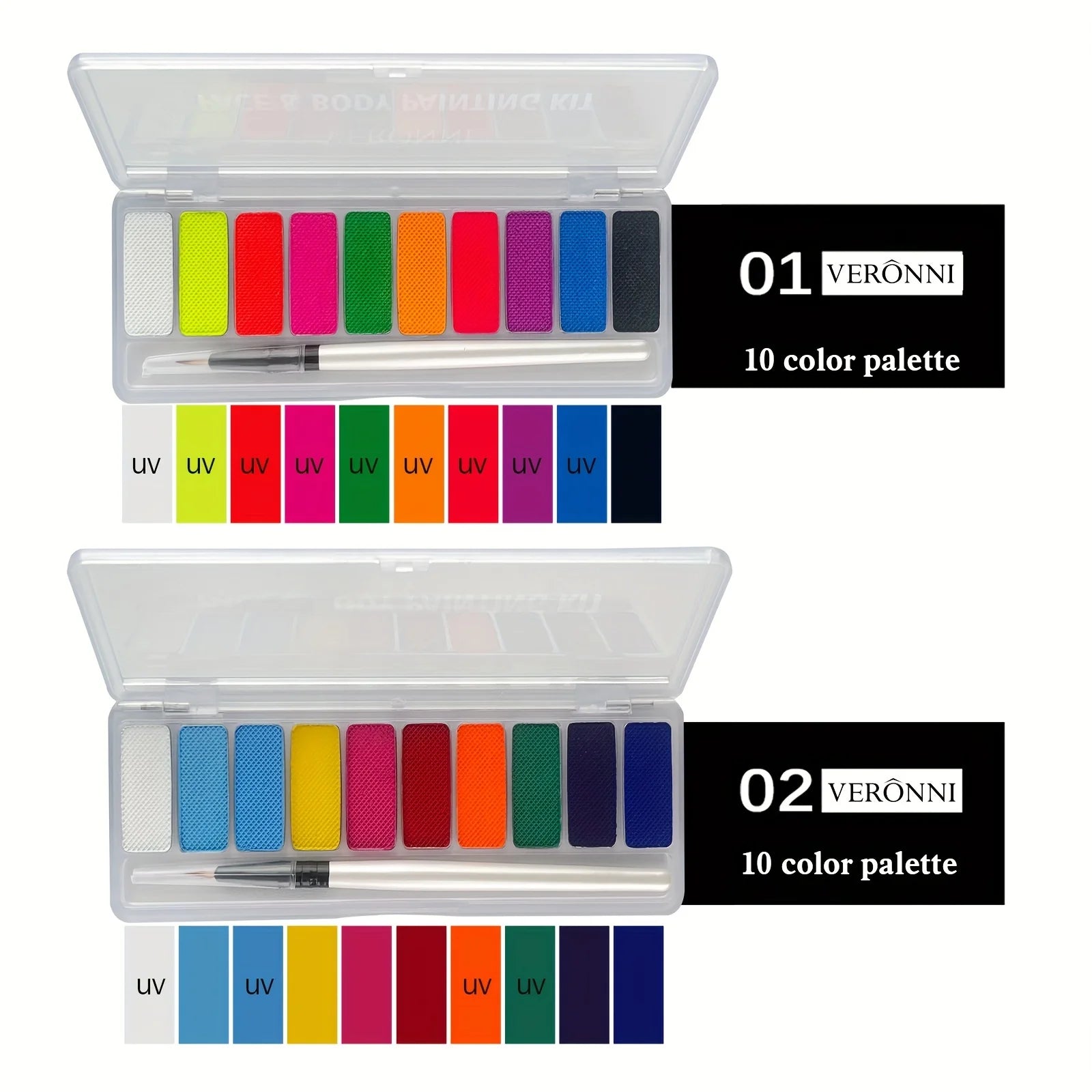 10-Color Neon UV Glow Face and Body Paint Palette