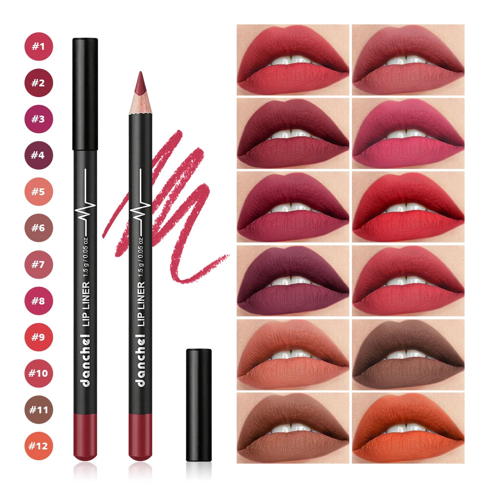 12-Color Waterproof Matte Lip Liner Pencil Set