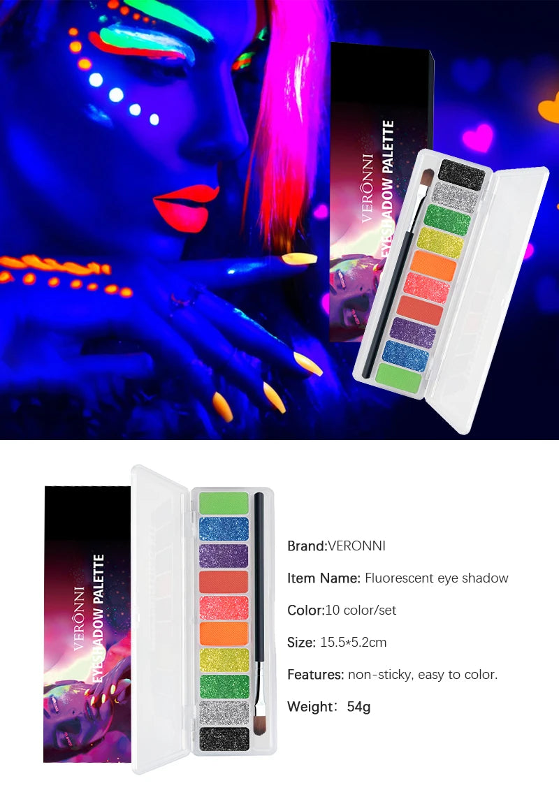 10-Color Neon UV Glow-in-the-Dark Face and Eye Makeup Palette - 7