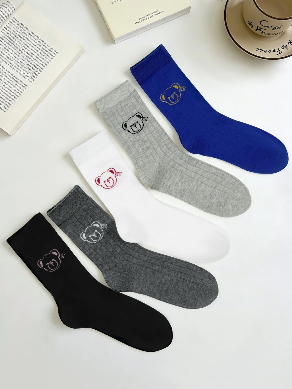 Creative Teddy Bear Embroidered Crew Socks