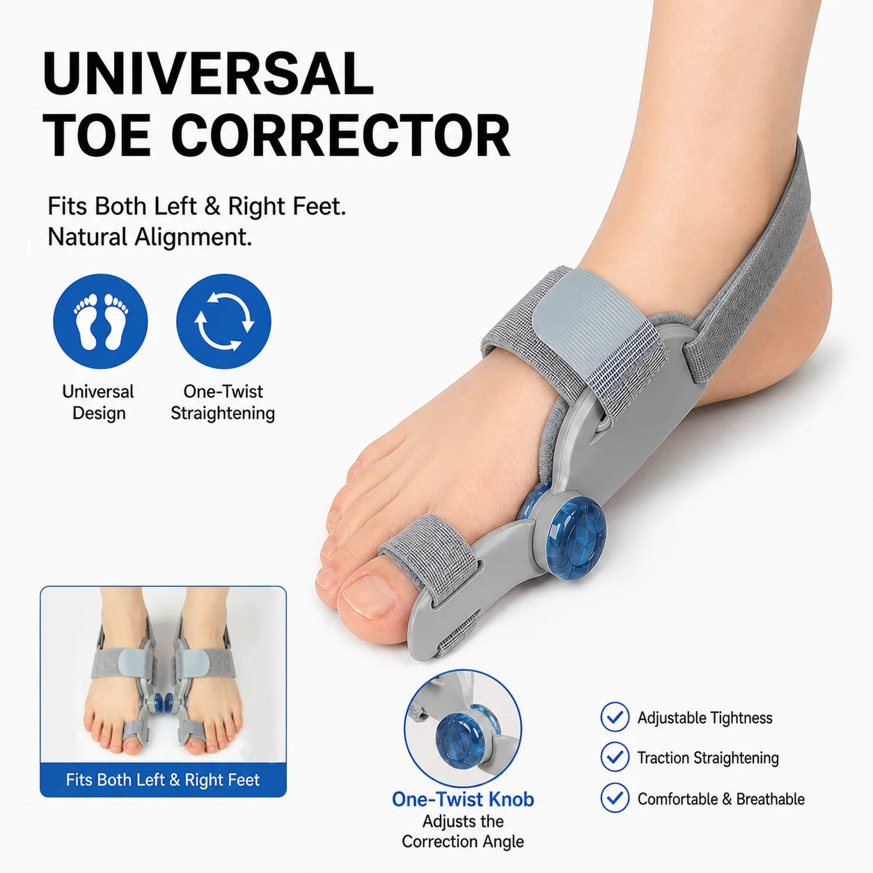 Adjustable Bunion Corrector and Toe Straightener Brace - 1