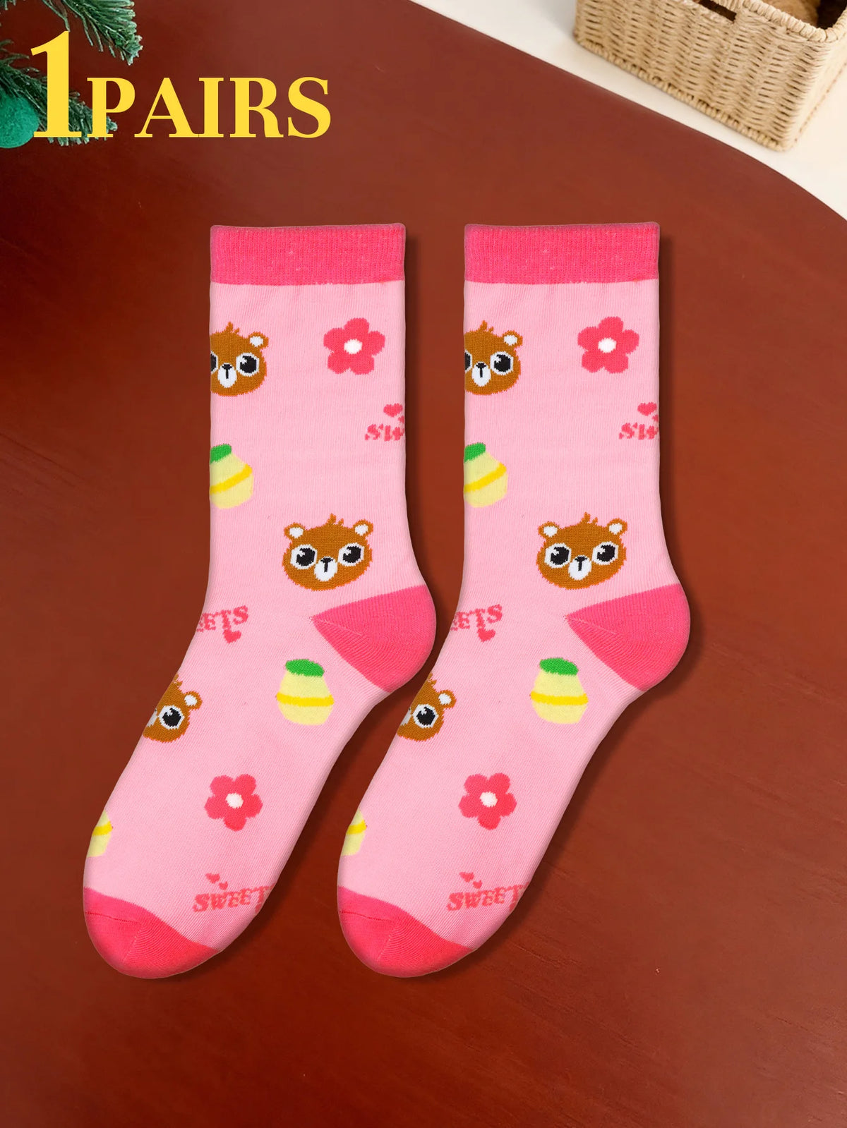 Men's Cartoon Teddy Bear Mid-Calf Crew Socks