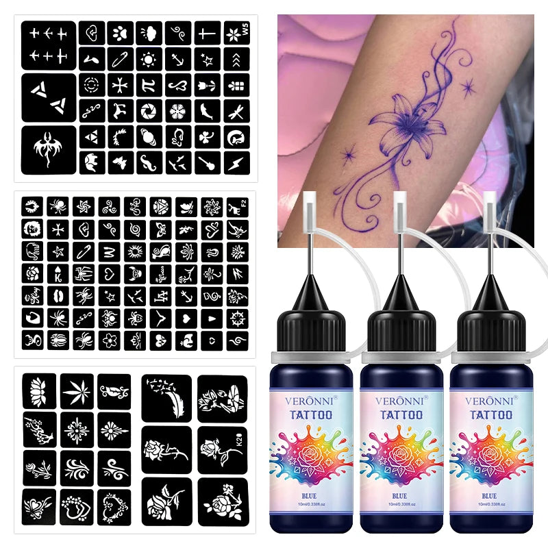 Temporary Tattoo Ink Kit with Stencils for DIY Body Art - 25