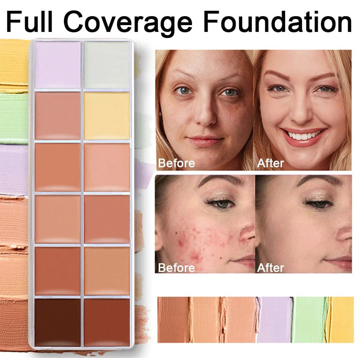 12-Color Full Coverage Concealer Palette for Flawless Skin - 13