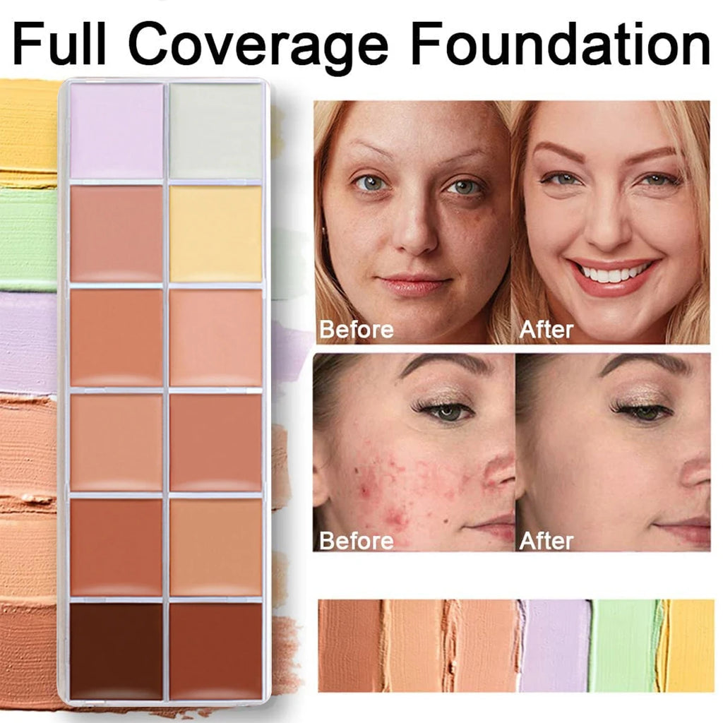 12-Color Full Coverage Concealer Palette for Flawless Skin