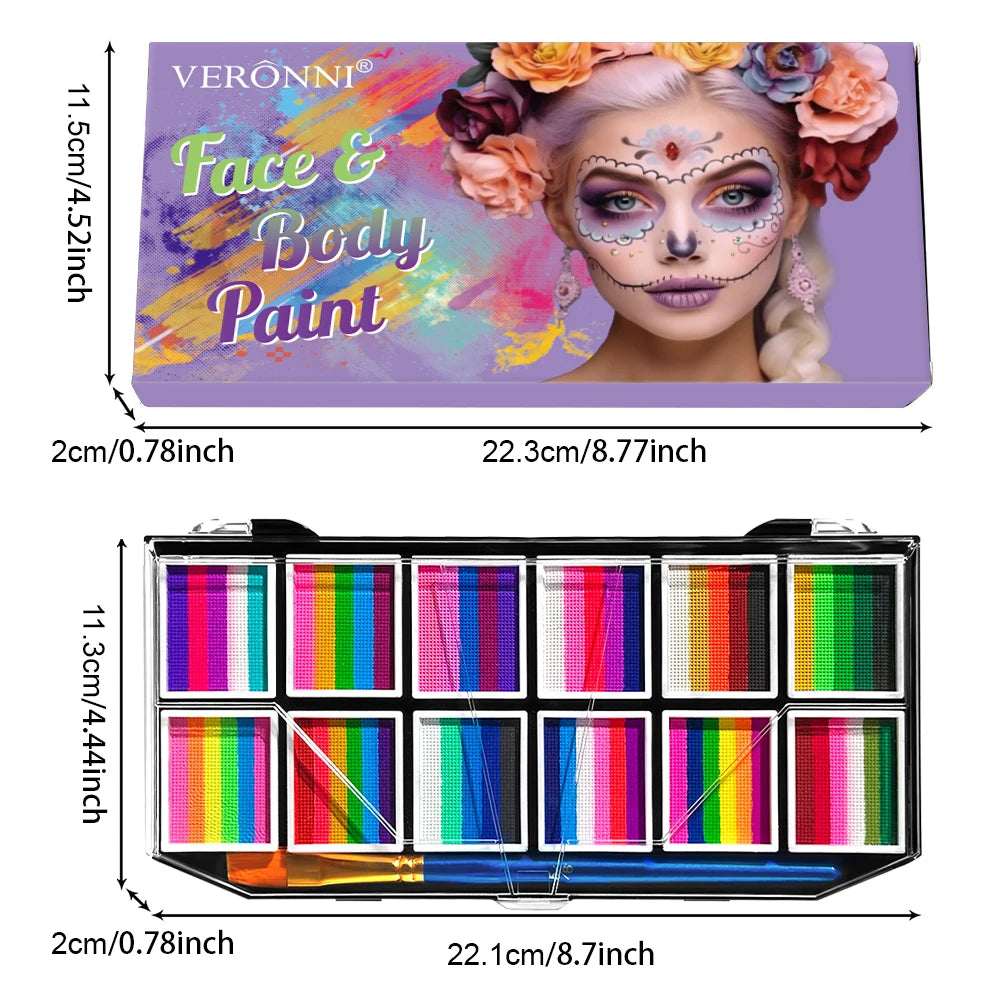 12-Color Rainbow Face and Body Paint Palette for Kids and Parties