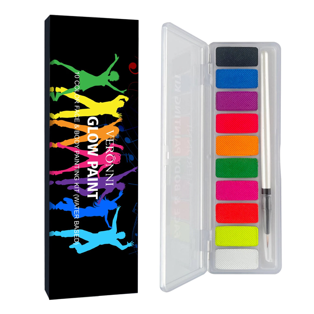 10-Color Neon UV Glow Face and Body Paint Kit
