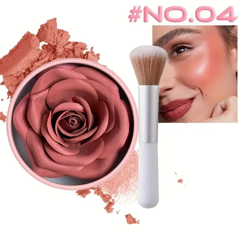 Long-Lasting Flower Petal Blush Set with Applicator Brush