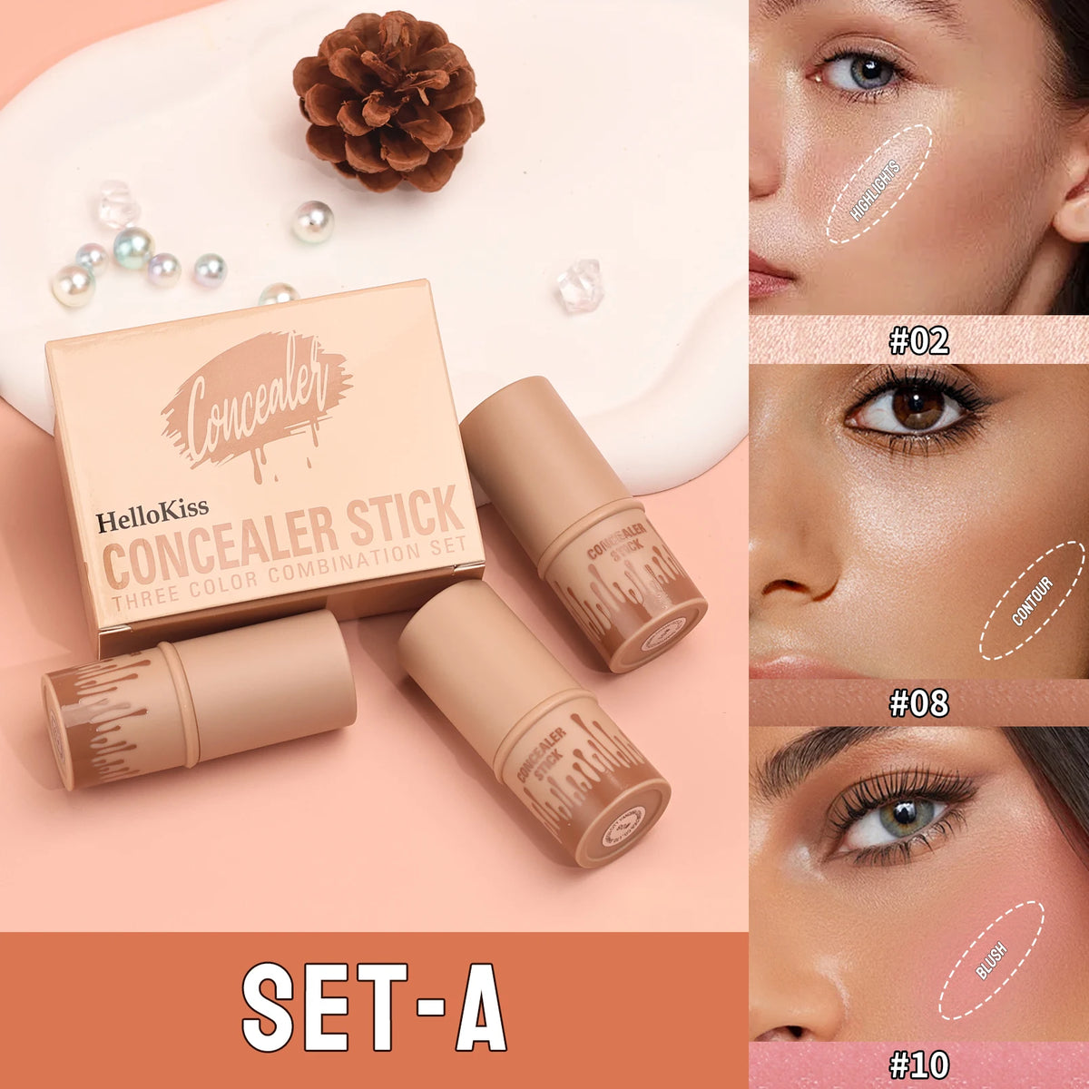 3-Piece Face Contouring and Highlighting Makeup Set