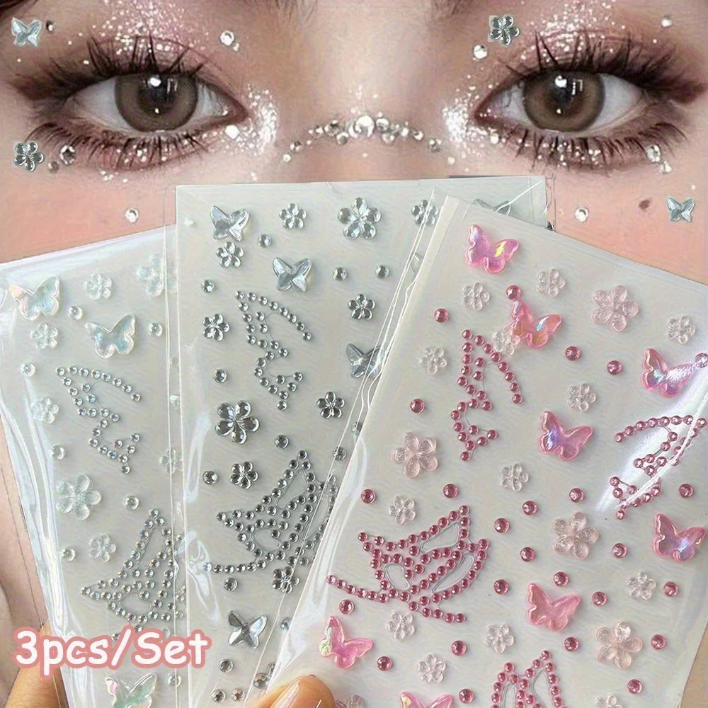 Butterfly and Flower Rhinestone Face Stickers - 1