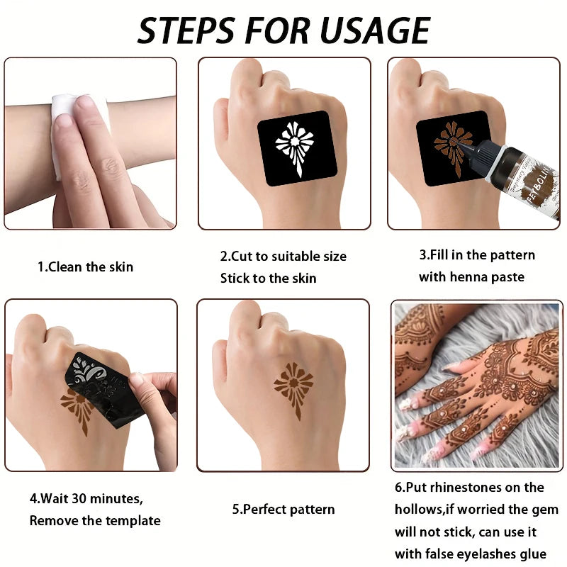 Temporary Tattoo Gel Kit with Stencil Templates for Body Art - 8
