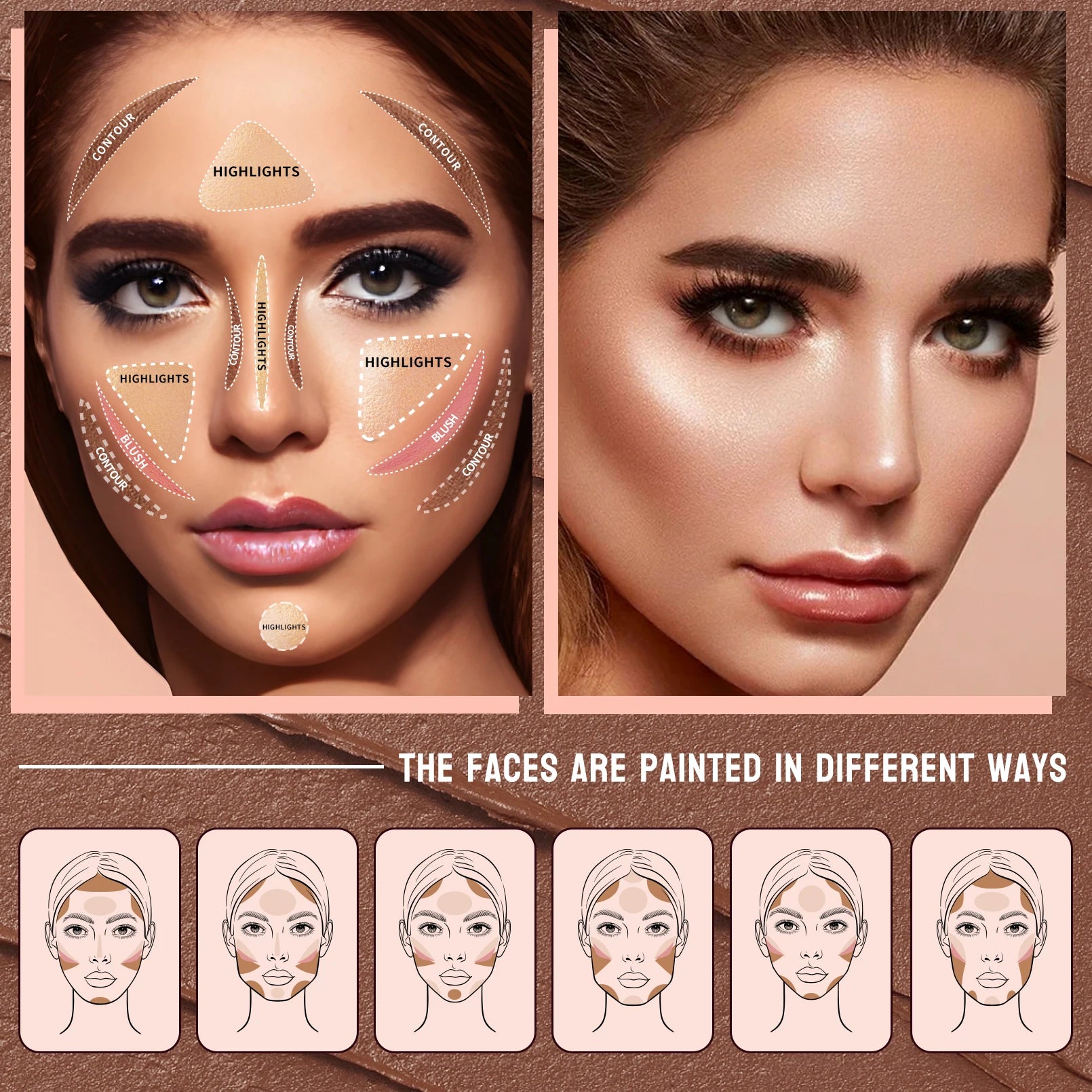 3-Piece Face Contouring and Highlighting Makeup Set - 5