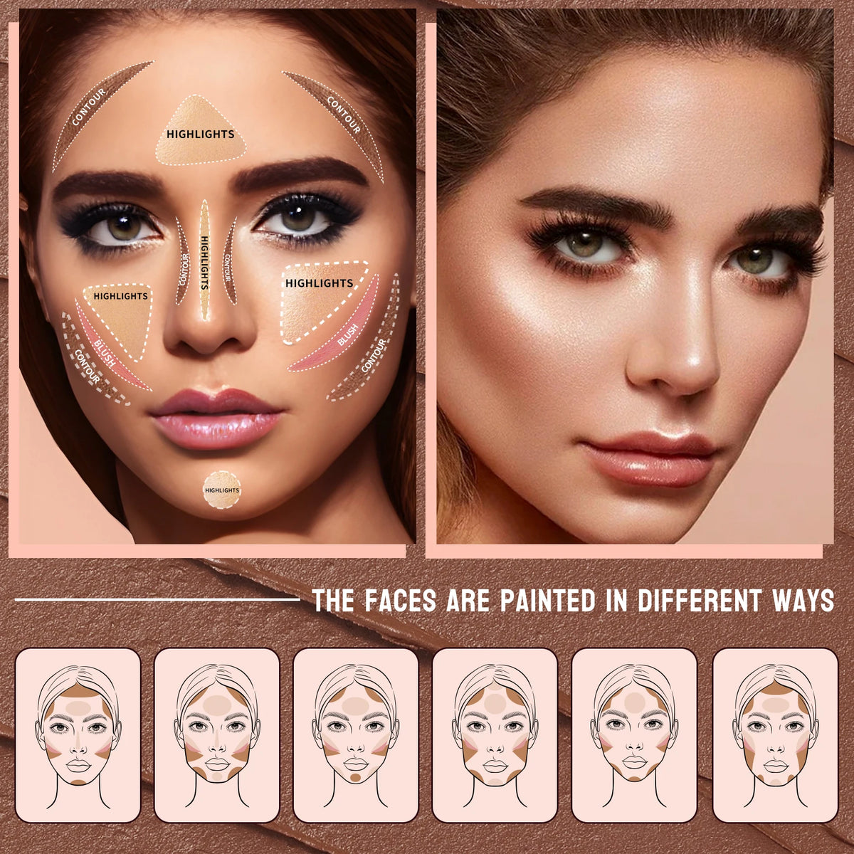 3-Piece Face Contouring and Highlighting Makeup Set