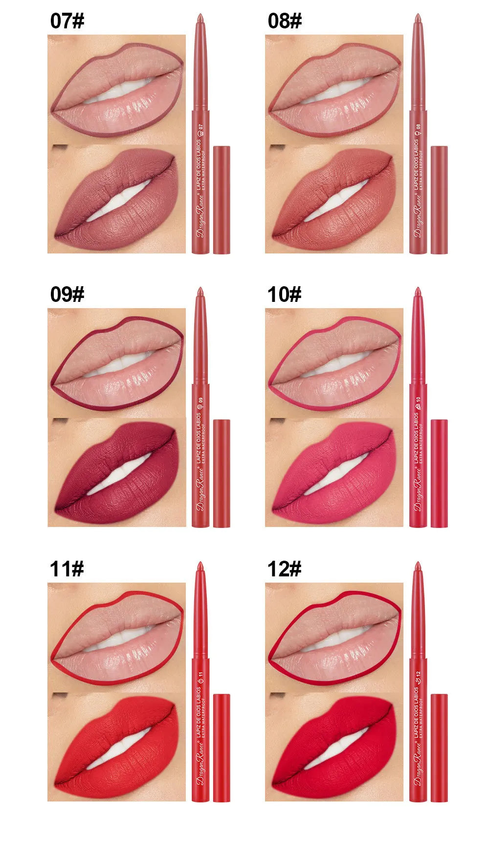 Waterproof Matte Lip Liner Pencil Set - 10