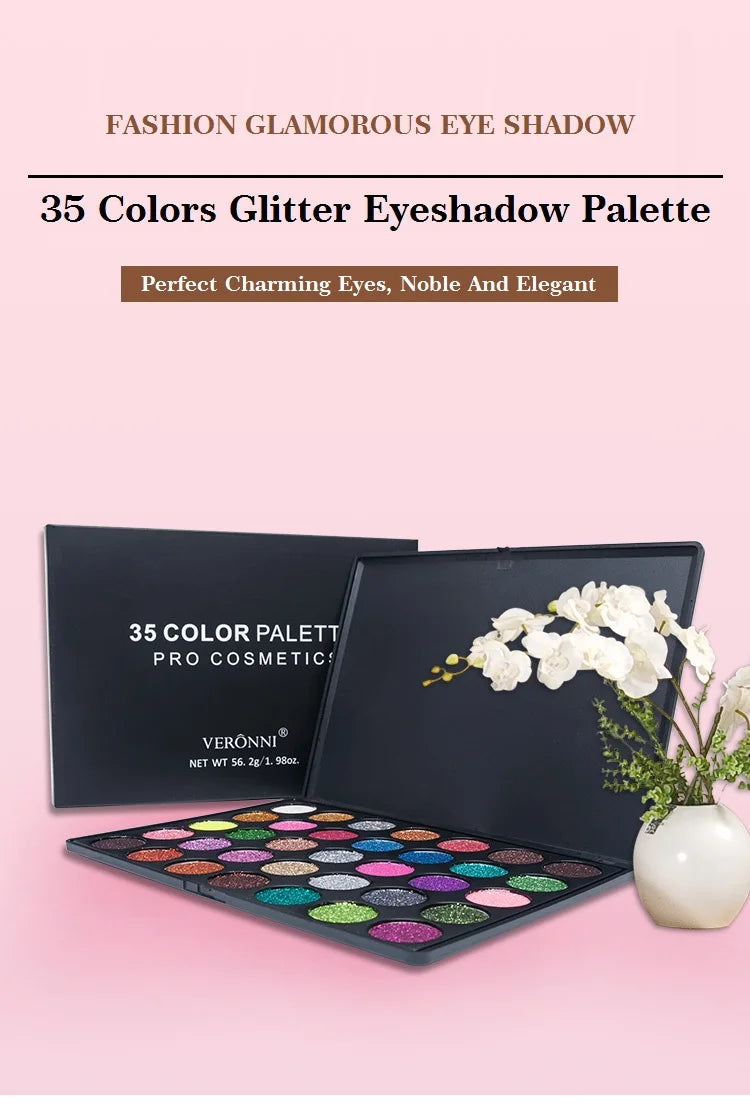 35-Color Professional Shimmer & Glitter Eyeshadow Palette