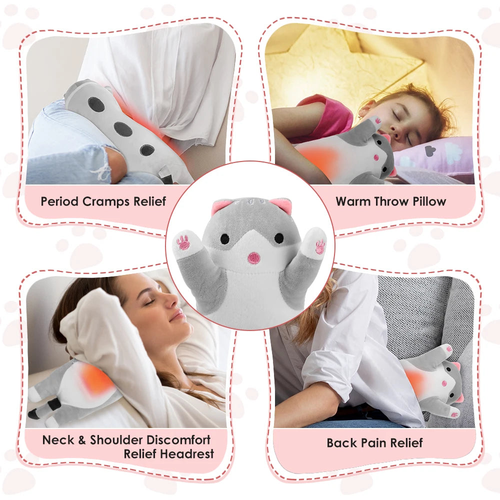 USB Heated Cat Plush Pillow for Hand Warming and Relaxation