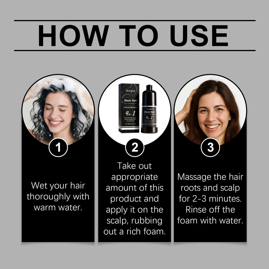 4-in-1 Instant Black Hair Dye and Nourishing Shampoo