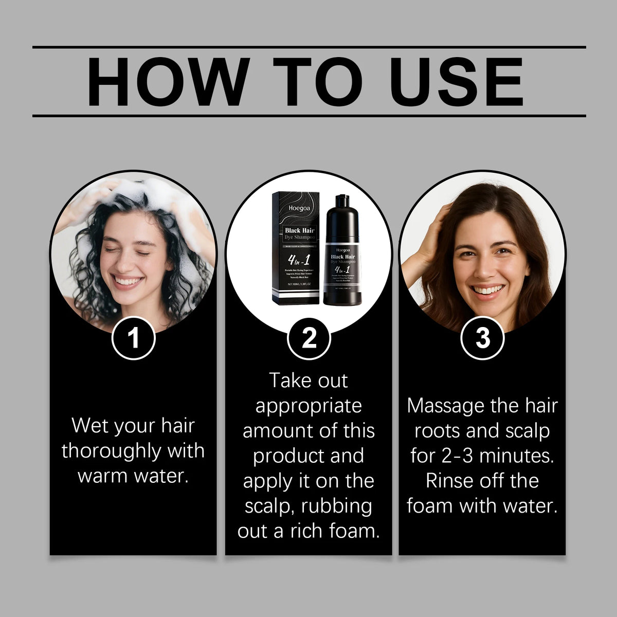4-in-1 Instant Black Hair Dye and Nourishing Shampoo