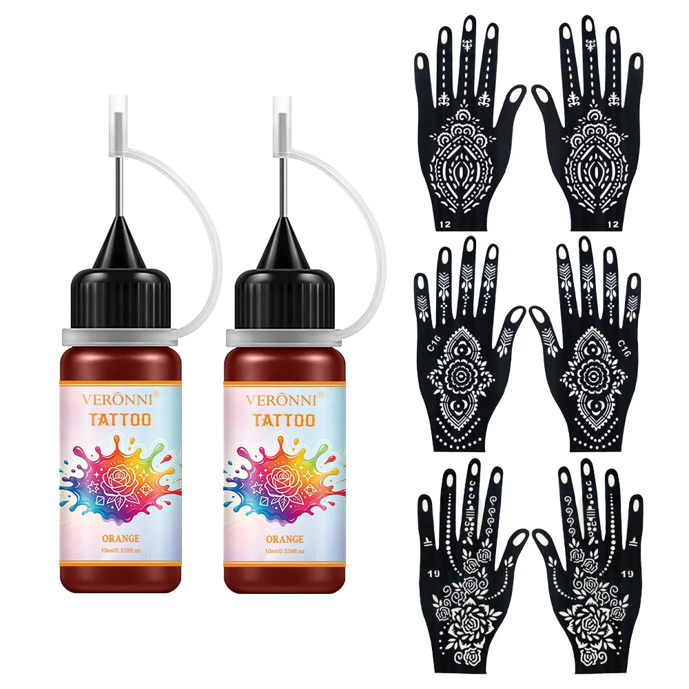 Temporary Tattoo Ink and Stencil Kit for Body Art - 14
