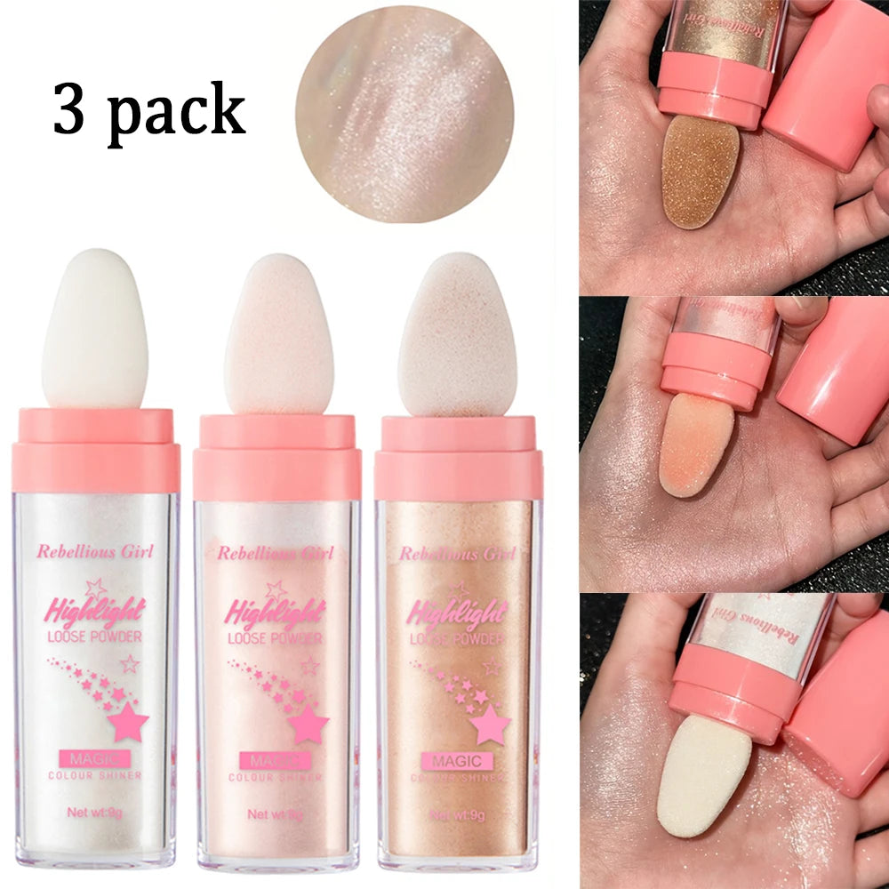 3-Pack Fairy Shimmer Highlighter Powder Stick for Face and Body