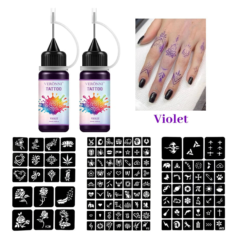Temporary Tattoo Ink Kit with Stencils for DIY Body Art