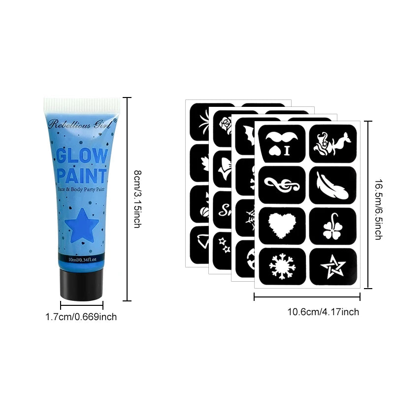 Fluorescent UV Glow Face and Body Paint Set - 7