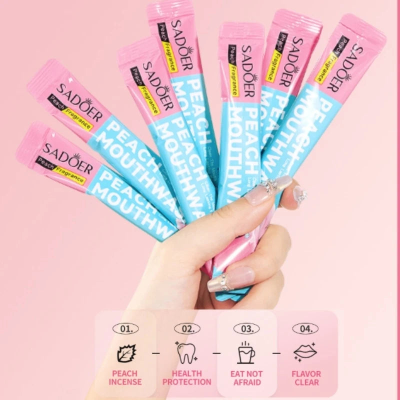 Portable Peach Flavored Mouthwash Sachets for Fresh Breath