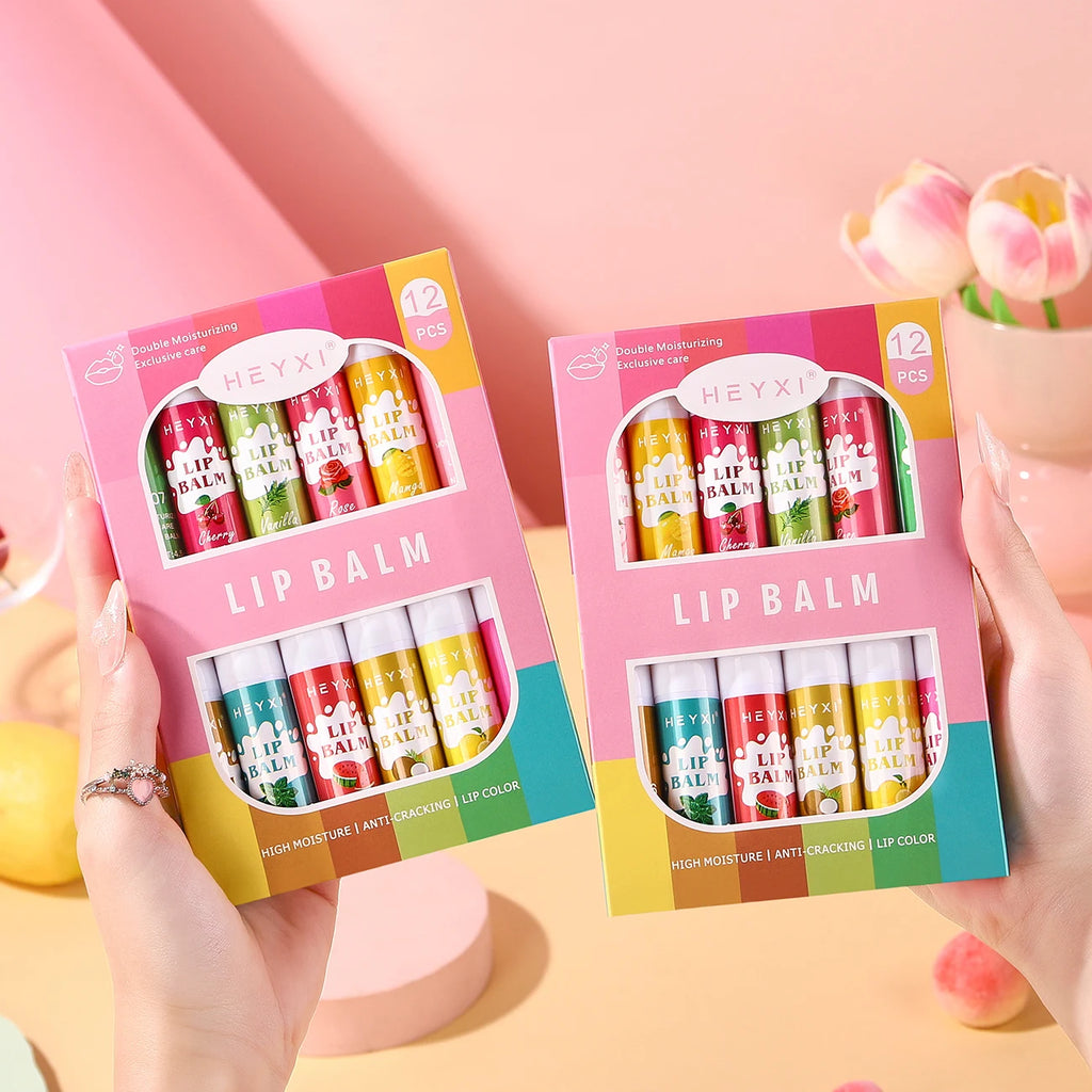 12-Piece Fruity Moisturizing Lip Balm Set for Dry Lips