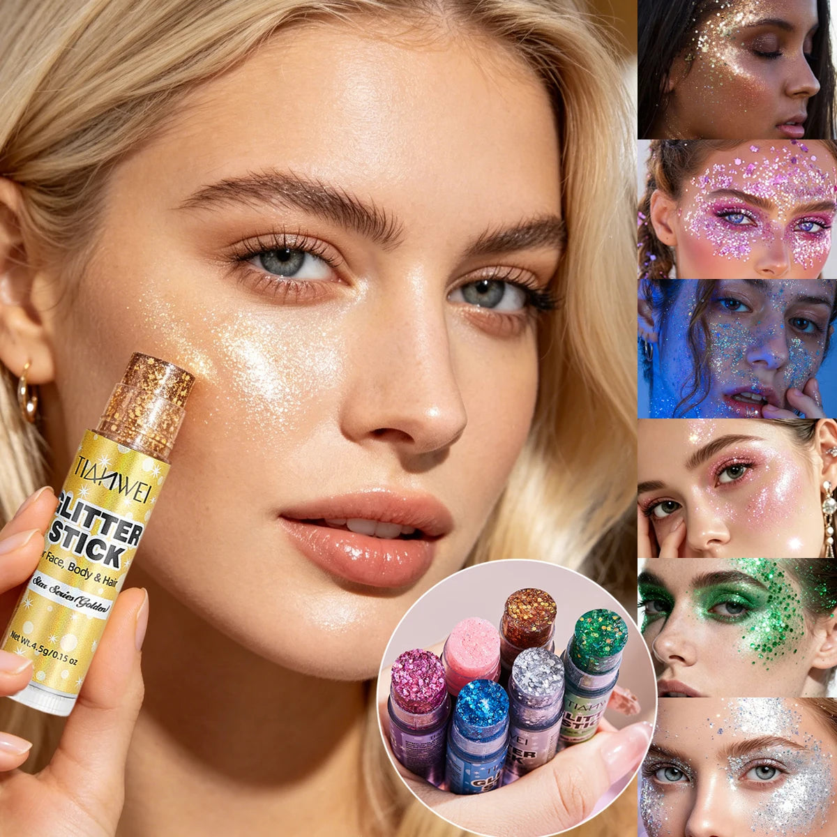 Waterproof Face and Body Glitter Highlighter Stick Set
