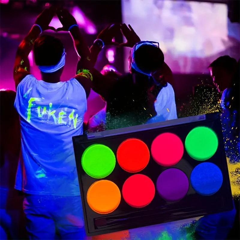 8-Color Neon UV Glow Face and Body Paint Palette