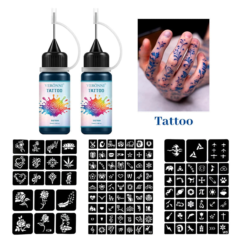 Temporary Tattoo Ink Kit with Stencils for DIY Body Art