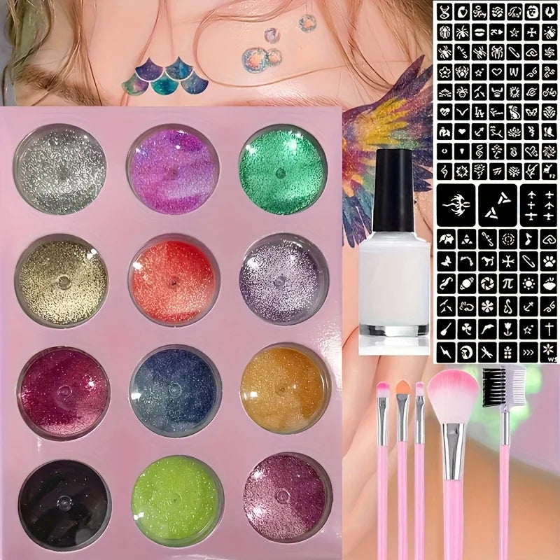 DIY Glitter Temporary Tattoo and Body Art Kit - 8