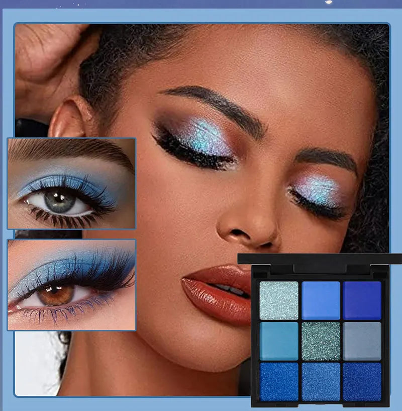 9-Color Blue Eyeshadow Palette for Festivals and Parties