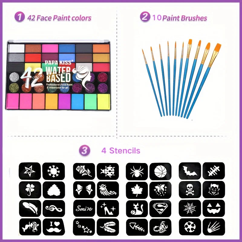 42-Color Water-Activated Face and Body Paint Makeup Set