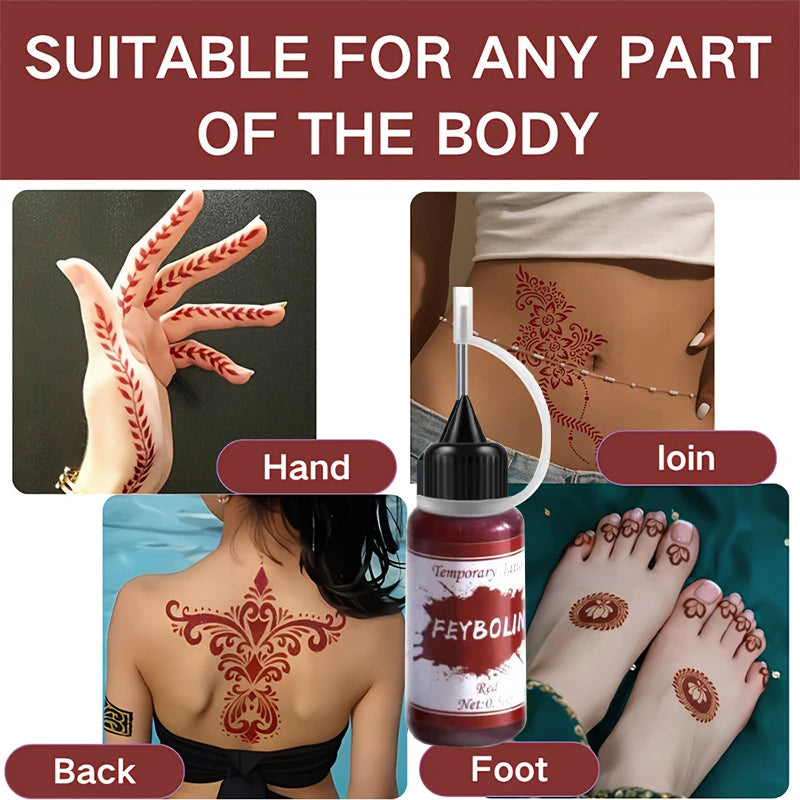 Long-Lasting Red Henna Temporary Tattoo Gel for Body Art
