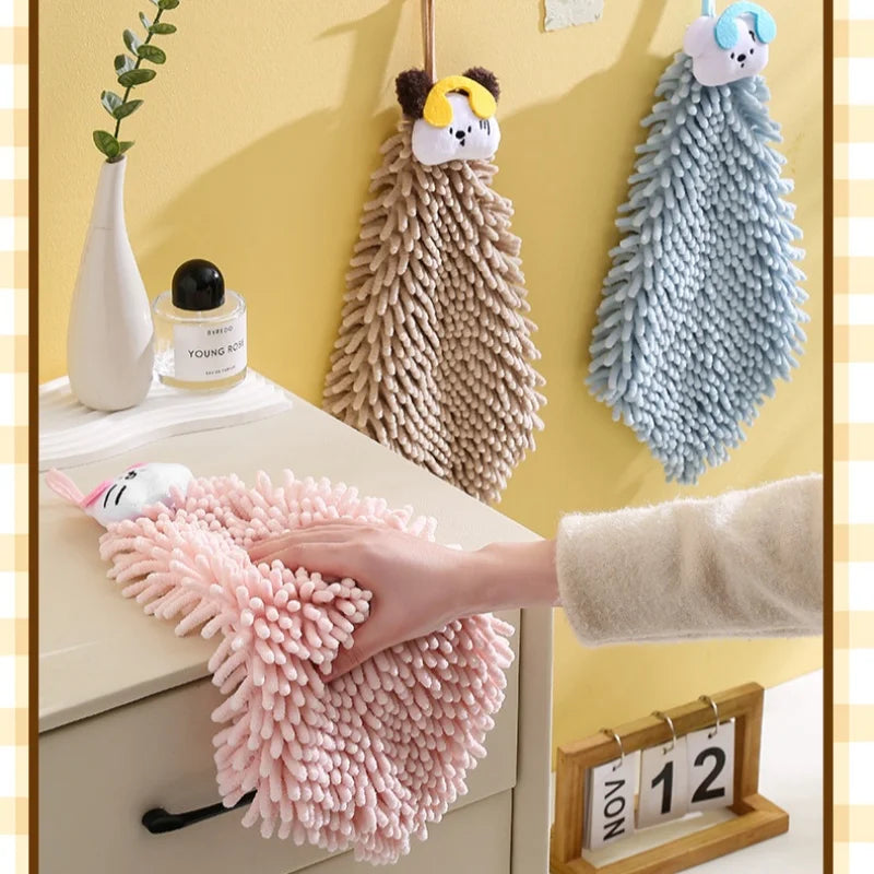 Cute Cartoon Chenille Hanging Hand Towel for Kitchen and Bathroom - 4