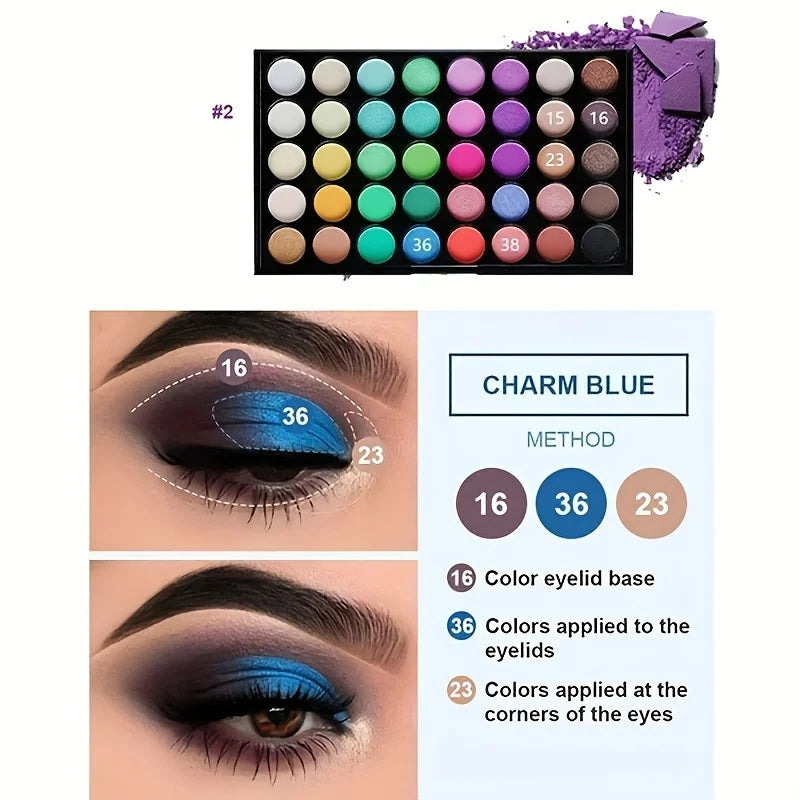 40-Color Professional Eyeshadow Palette with Makeup Brush Set - 14