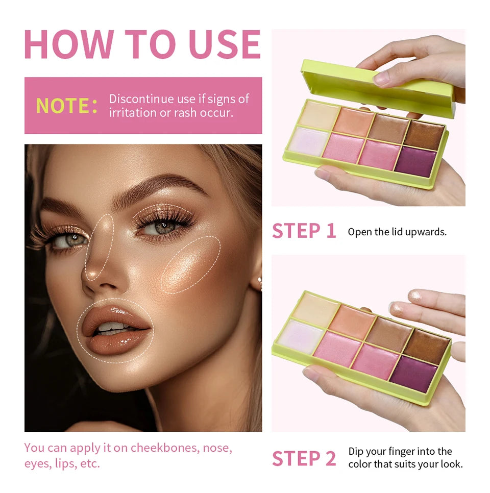 8-Color Cream Contour, Blush and Highlighter Palette