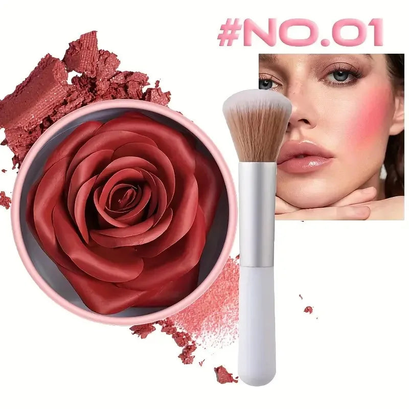 Long-Lasting Flower Petal Blush Set with Applicator Brush