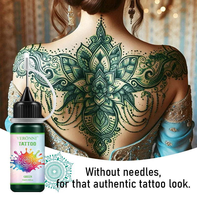 Waterproof Temporary Tattoo Ink Kit with Stencils - 12