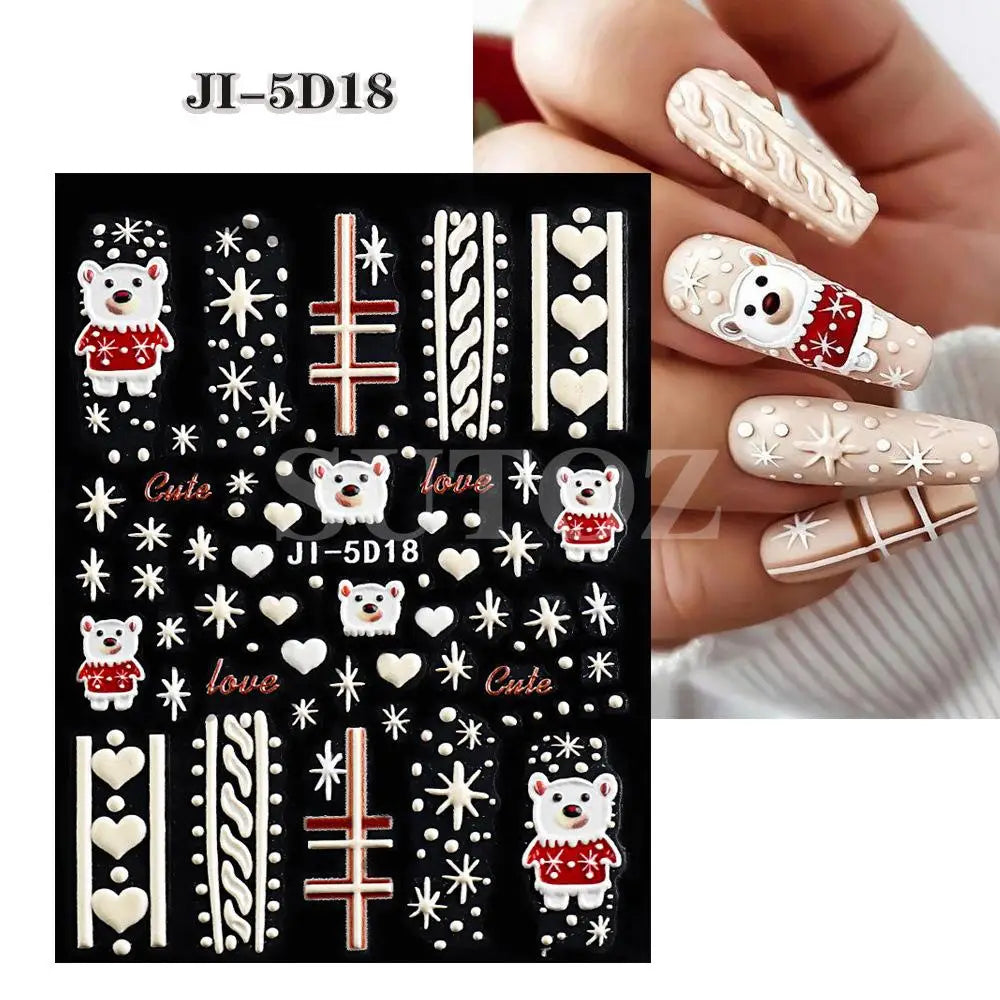5D Embossed Christmas Nail Art Stickers