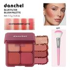 4-Color Matte Blush Palette with Soft Makeup Brush