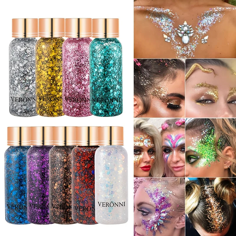 Face and Body Glitter Makeup Set with Application Brush