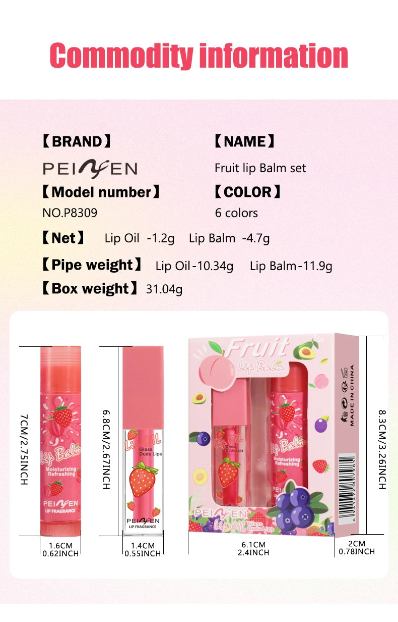 Fruit Scented Moisturizing Lip Oil and Balm Set
