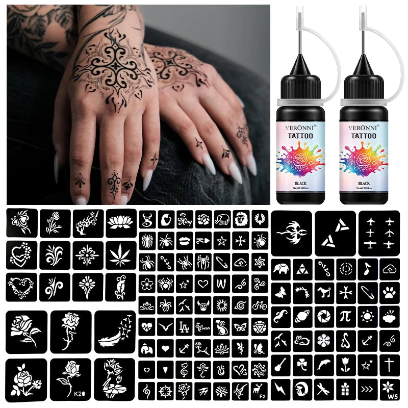 Temporary Tattoo Ink Kit with Stencils for DIY Body Art - 10