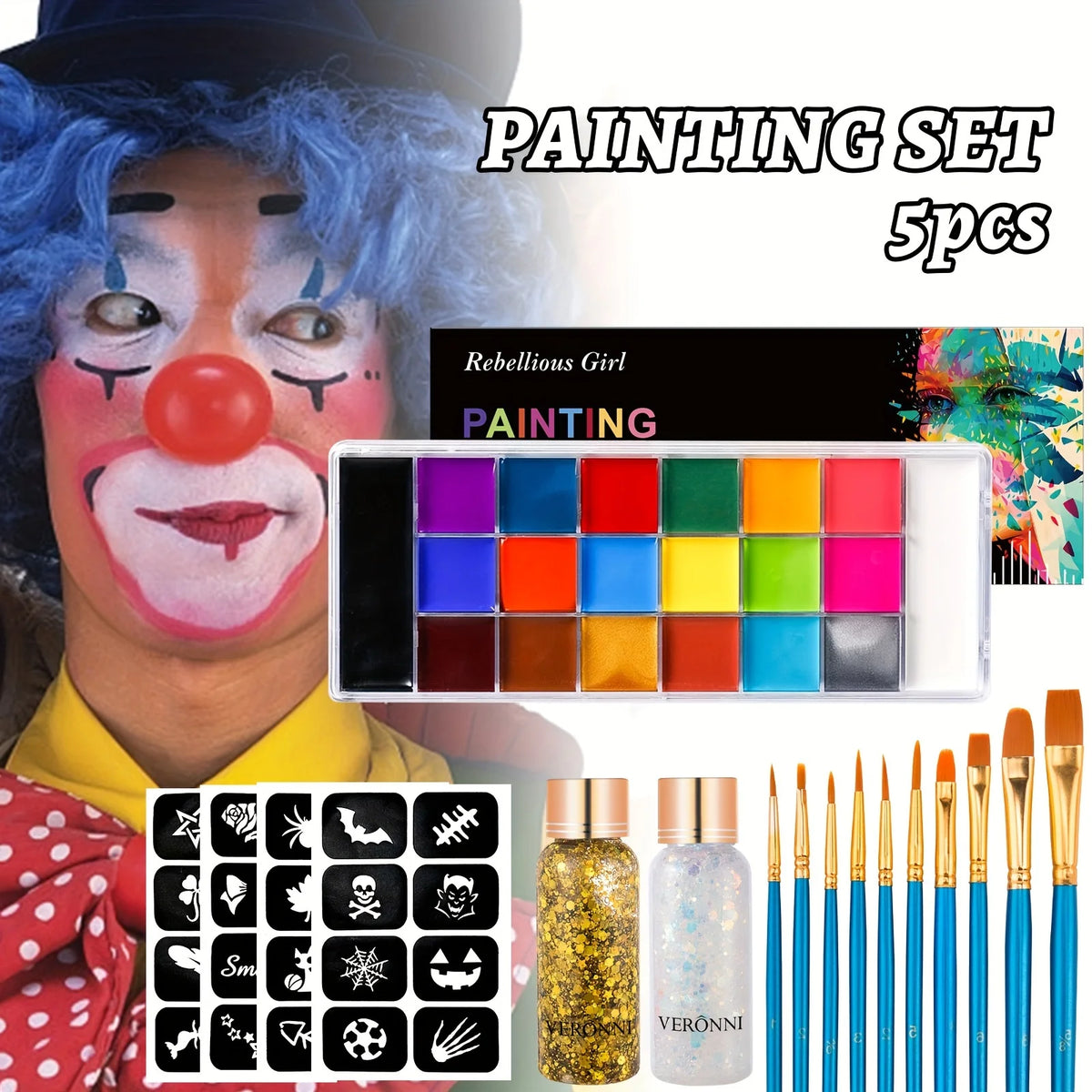 20-Color Professional Face and Body Paint Palette for Parties