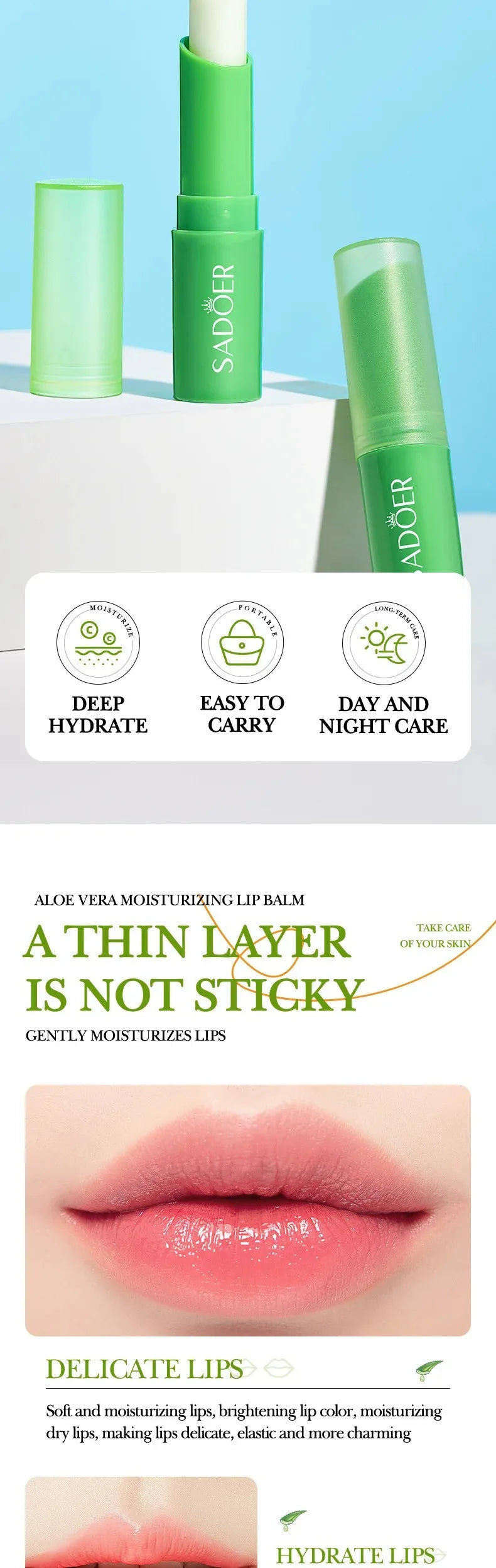 Aloe Vera Hydrating Lip Balm for Dry Chapped Lips