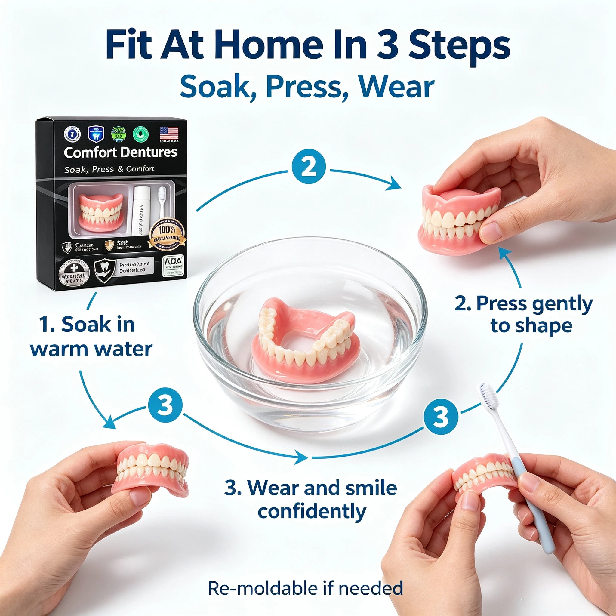 Instant Comfort Moldable Denture Set for Natural Smile - 5